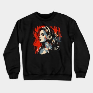 Beautiful Girl with Headphones artwork Crewneck Sweatshirt